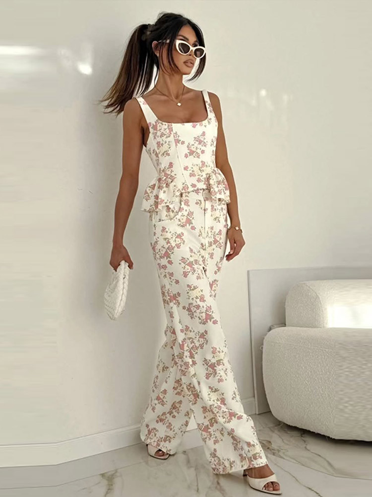 Pocket Square Set - Zippers Print Sleeveless Top Women's Sets