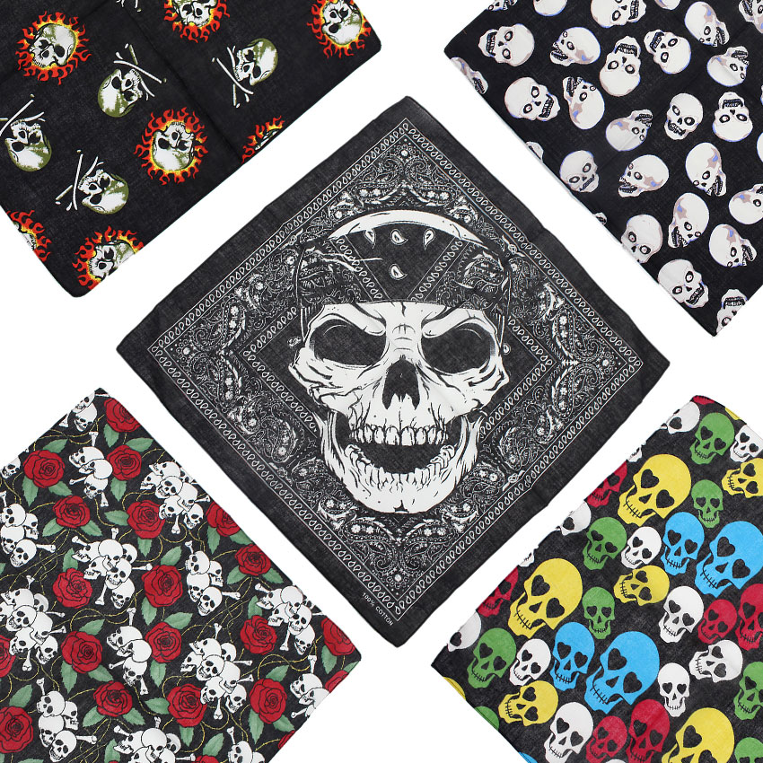 Ascot Neck Scarf - Skull Bandana Square Scarf 100% Cotton