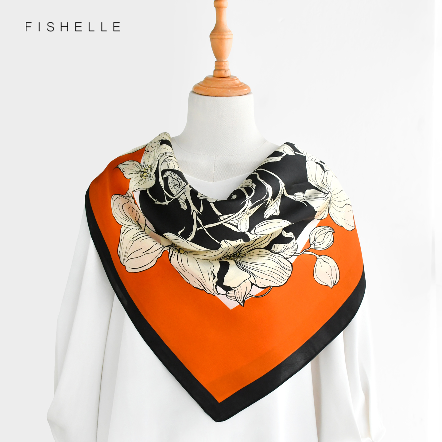 Orange Floral 100% Mulberry Si - Silk Neck Scarf ulasan dan harga