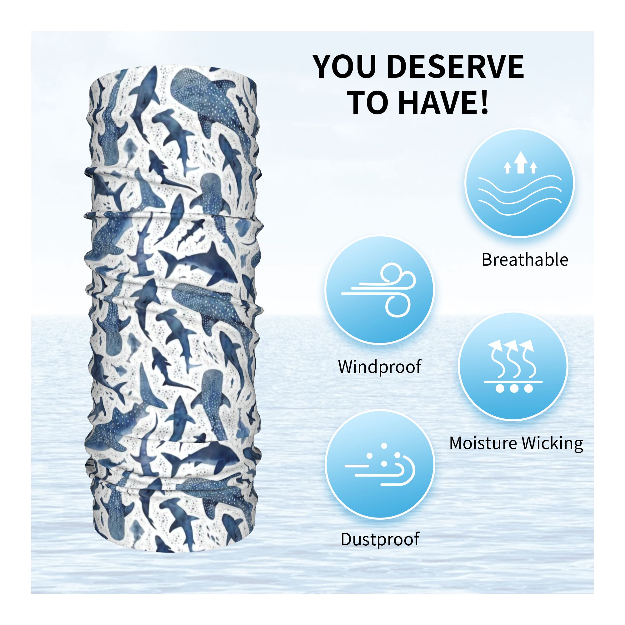 Custom Blue Watercolour Shark  - Neck Warmer Tube ulasan dan harga