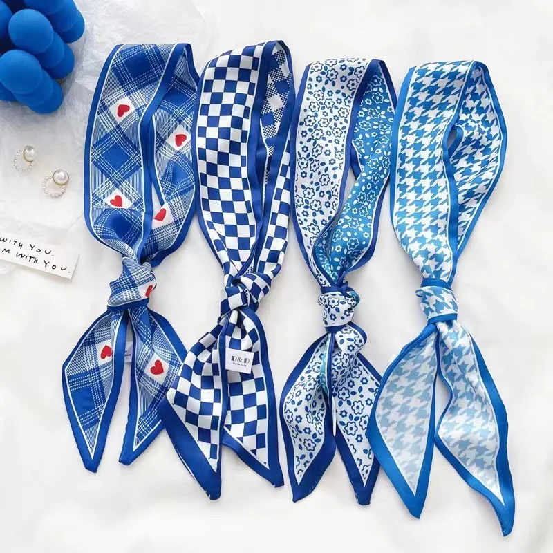 Klein blue silk scarf new chec - Ascot Neck Scarf ulasan dan harga