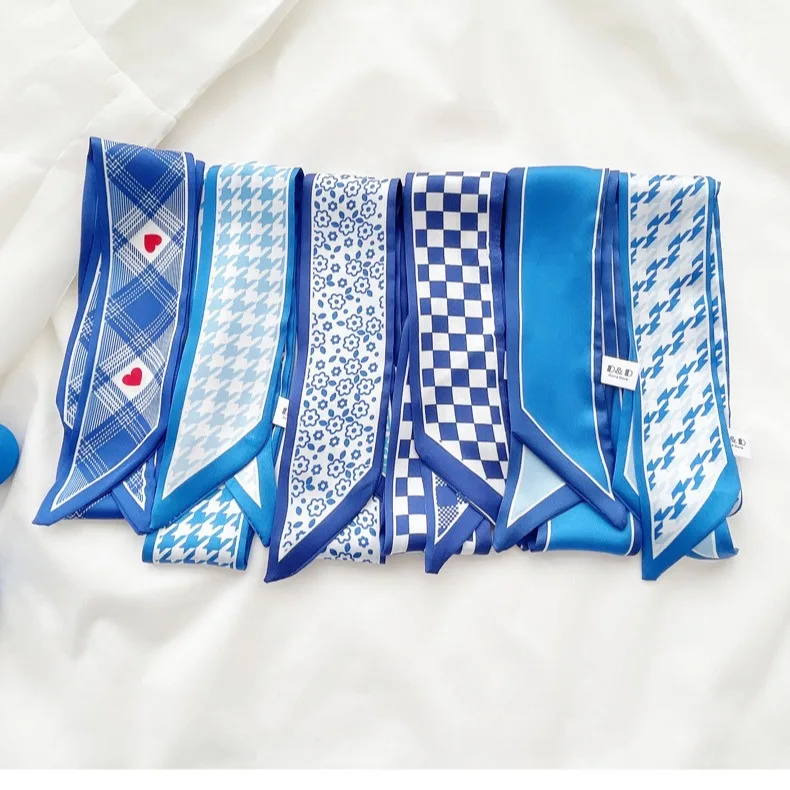 Klein blue silk scarf new chec - Ascot Neck Scarf ulasan dan harga